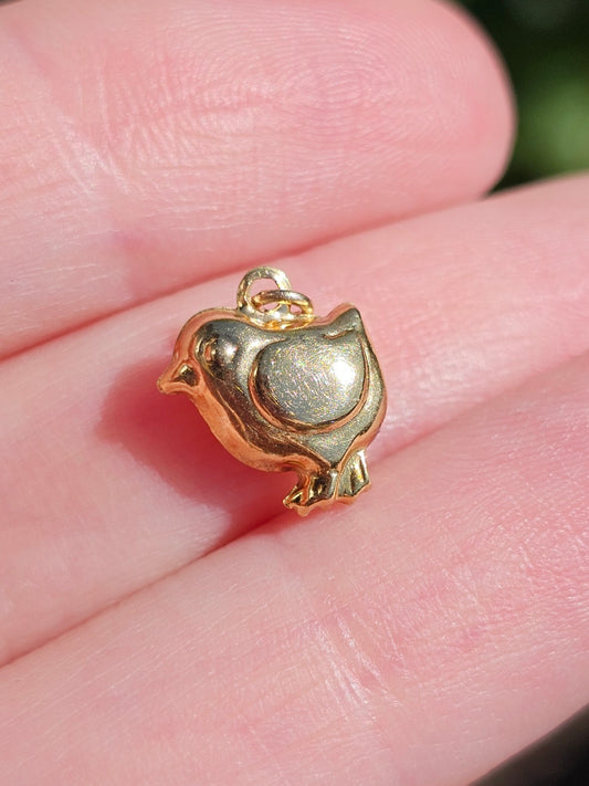 9ct Gold Baby Chick Charm / Bird Charm / Spring Chick Pendant, Puffy Design, Solid Yellow Gold 375, Cute Animal Charm, Gift for her 9k 0.31g