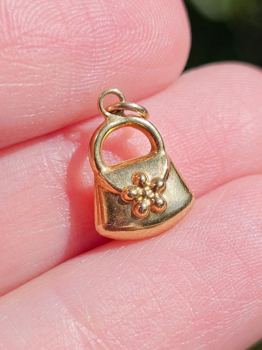 1990s Vintage 9ct Gold Handbag Charm - Puffy 3D Minature Pendants Puffy Purse 9k 0.29 grams
