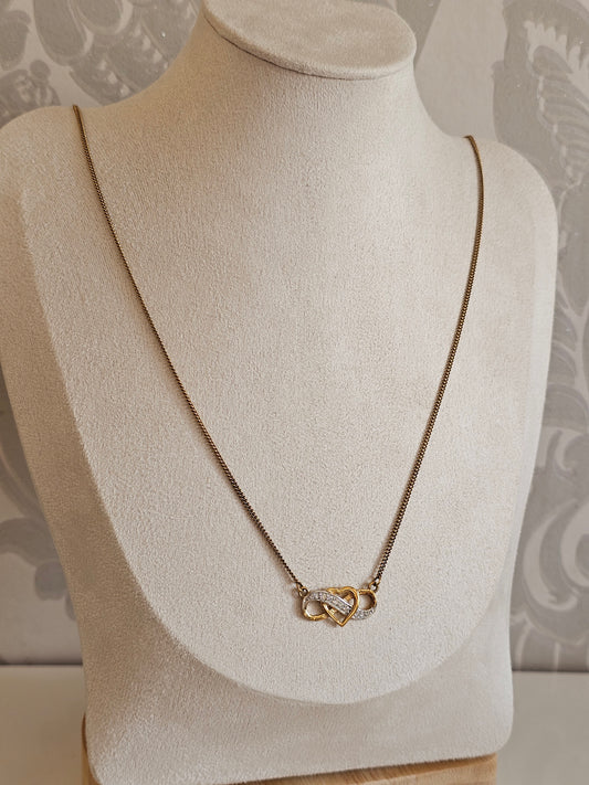 10ct Gold and Diamond Open Heart Necklace - 20" (50cm) - 4.46 grams - Curb Chain - Solid Gold Gifts for Her 10k Natural Diamond Necklace