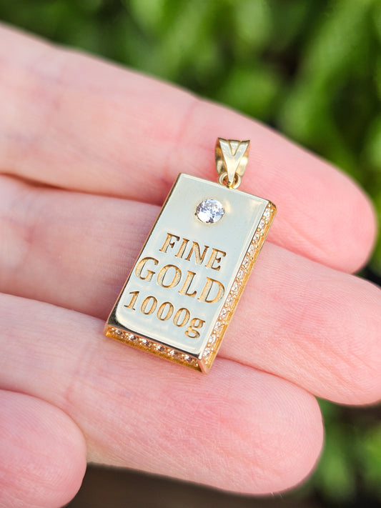 RARE FIND Y2K 14ct Yellow Gold 2.69 Gram Bullion Ingot Pendant: Solid Gold Bar Charm 14k 585 Highly Collectible