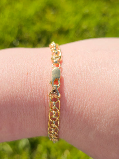 9ct Yellow Gold Fancy Link Bracelet with Lobster Clasp - 7.5" 19cm - 9k