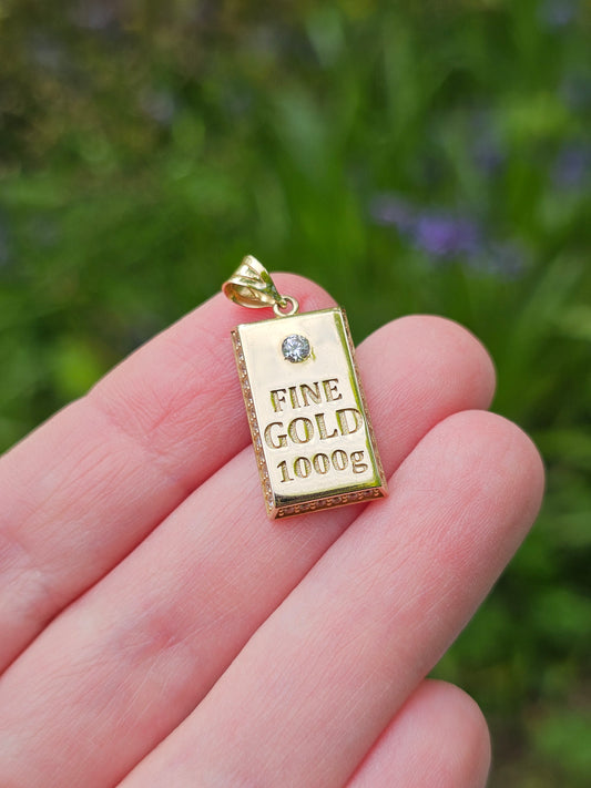 RARE FIND Y2K 14ct Yellow Gold 2.69 Gram Bullion Ingot Pendant: Solid Gold Bar Charm 14k 585 Highly Collectible