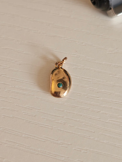 Antique Victorian 9ct Gold Lucky Bean Charm Pendant with Natural Turquoise, c.1800s 9k Charms Lucky Bean 0.56 grams 1.65cm tall