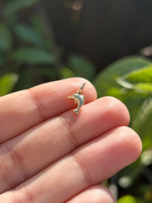 Micro 9ct Yellow Gold Puffy 3D Dolphin Charm - 9k 375 Pendants