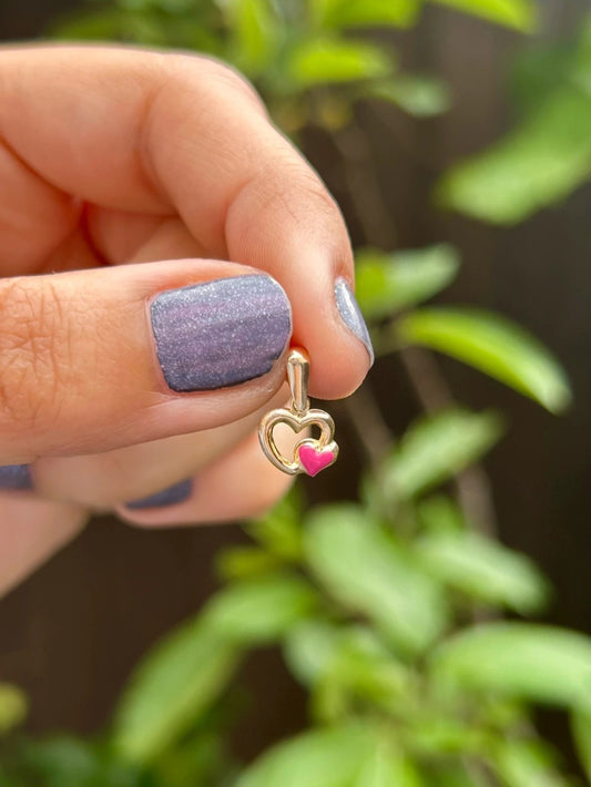 Modern Era 9ct Yellow Gold Heart Charm 9k Puffed Pendants Pink Enamel