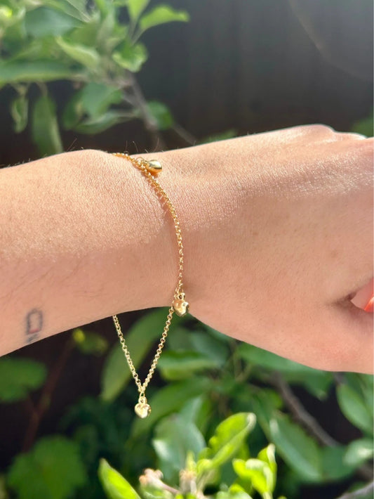 1990s 9ct Yellow Gold 3 Heart Rolo Belcher Bracelet 7" 1.55 grams