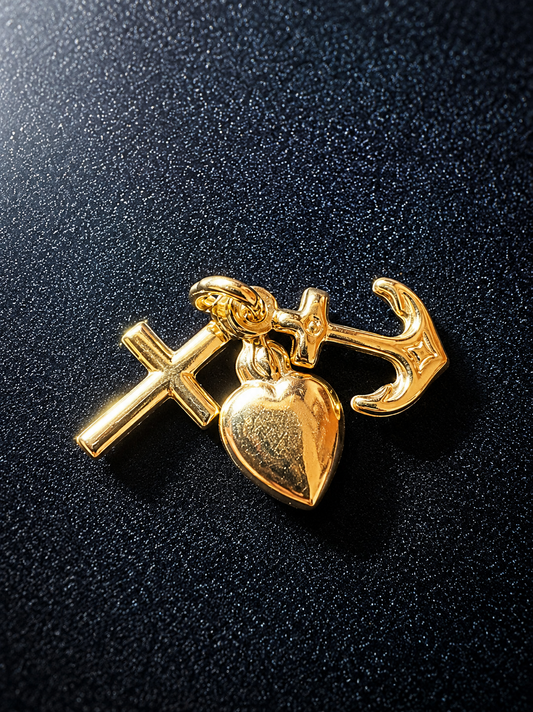 9ct Yellow Gold Faith Hope Charity Charm solid 9k dangly charm pendant