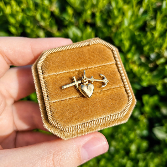 Vintage 9ct Yellow Gold Faith Hope Charity Charm solid 9k dangly charm pendants