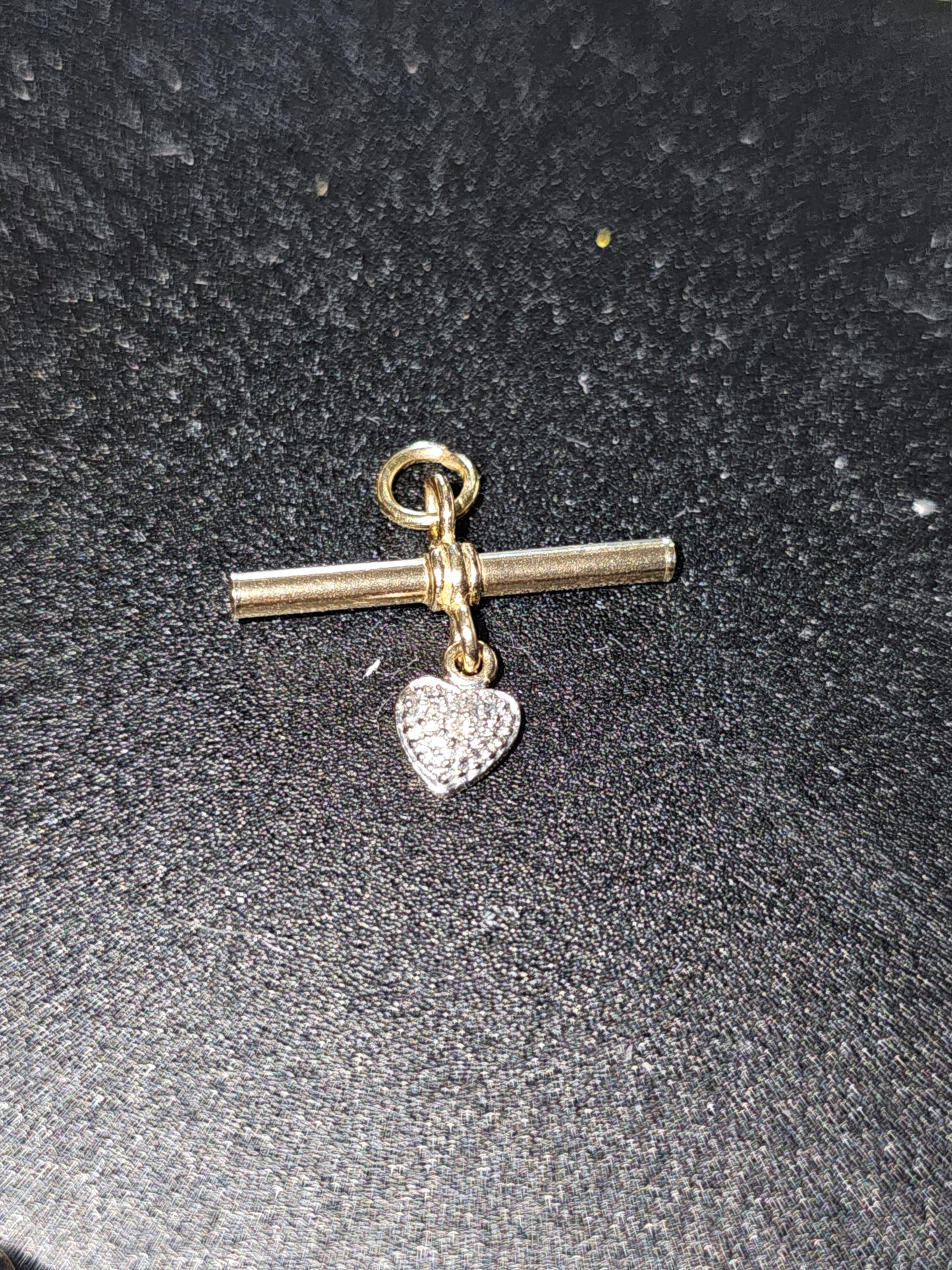 9ct Yellow Gold T-bar Dangly Diamond Heart Pendant - Charlotte Gold - tbar with charms vintage fine unique jewellery 0.70g 1.5cm tall